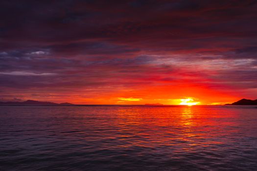 Beautiful sunset colors of Seychelles