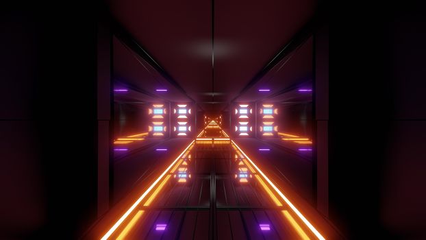 futuristic science-fiction tunnel corridor 3d illustration background, modern future space airship tunnel 3d render wallpaper