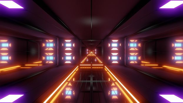 futuristic science-fiction tunnel corridor 3d illustration background, modern future space airship tunnel 3d render wallpaper