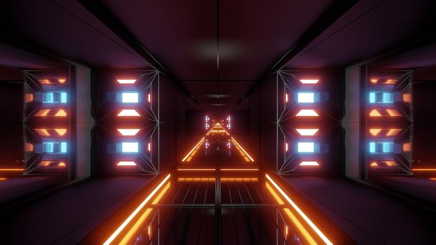 futuristic science-fiction tunnel corridor 3d illustration background, modern future space airship tunnel 3d render wallpaper