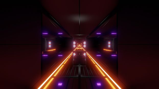 futuristic science-fiction tunnel corridor 3d illustration background, modern future space airship tunnel 3d render wallpaper