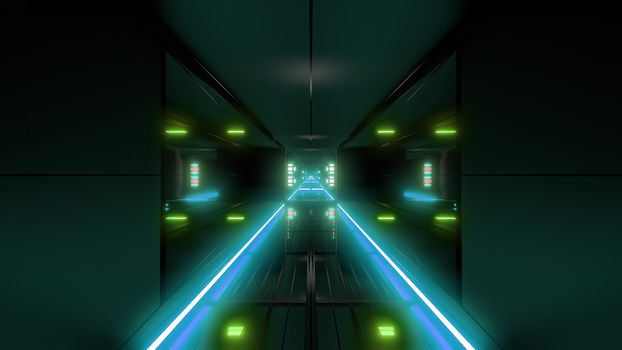 futuristic science-fiction tunnel corridor 3d illustration background, modern future space airship tunnel 3d render wallpaper