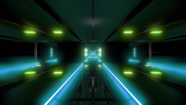 futuristic science-fiction tunnel corridor 3d illustration background, modern future space airship tunnel 3d render wallpaper