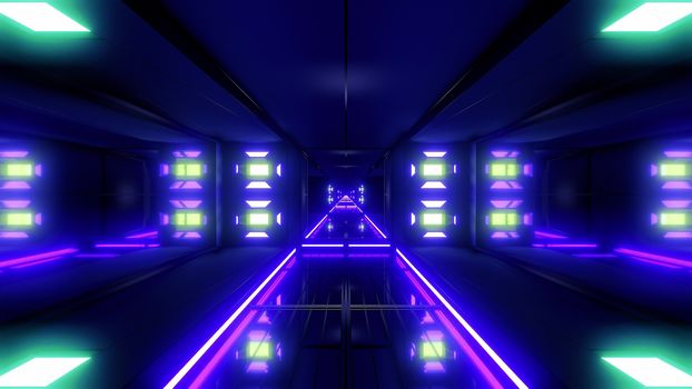 futuristic science-fiction tunnel corridor 3d illustration background, modern future space airship tunnel 3d render wallpaper