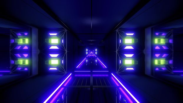 futuristic science-fiction tunnel corridor 3d illustration background, modern future space airship tunnel 3d render wallpaper