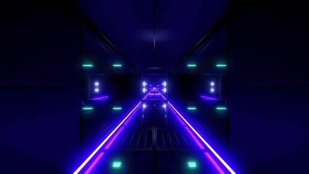 futuristic science-fiction tunnel corridor 3d illustration background, modern future space airship tunnel 3d render wallpaper