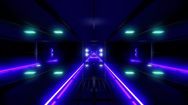 futuristic science-fiction tunnel corridor 3d illustration background, modern future space airship tunnel 3d render wallpaper