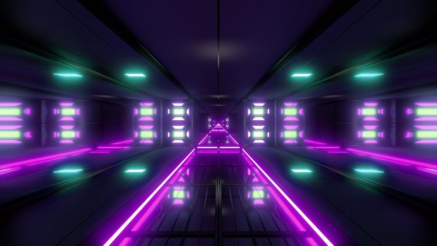 futuristic science-fiction tunnel corridor 3d illustration background, modern future space airship tunnel 3d render wallpaper