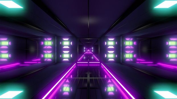 futuristic science-fiction tunnel corridor 3d illustration background, modern future space airship tunnel 3d render wallpaper