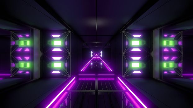 futuristic science-fiction tunnel corridor 3d illustration background, modern future space airship tunnel 3d render wallpaper