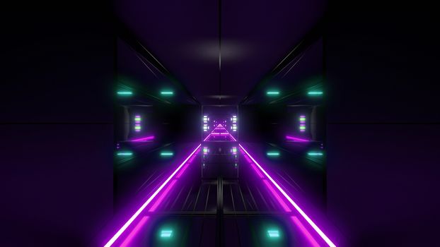 futuristic science-fiction tunnel corridor 3d illustration background, modern future space airship tunnel 3d render wallpaper