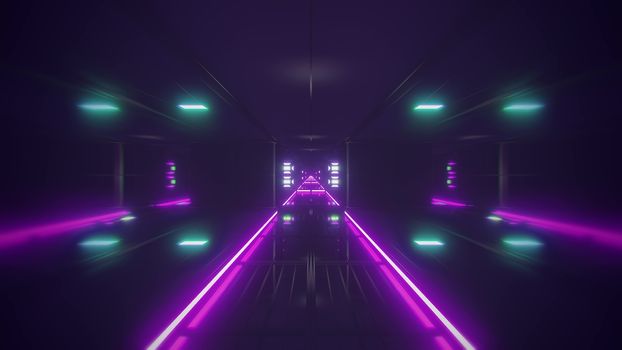 futuristic science-fiction tunnel corridor 3d illustration background, modern future space airship tunnel 3d render wallpaper