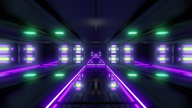 futuristic science-fiction tunnel corridor 3d illustration background, modern future space airship tunnel 3d render wallpaper