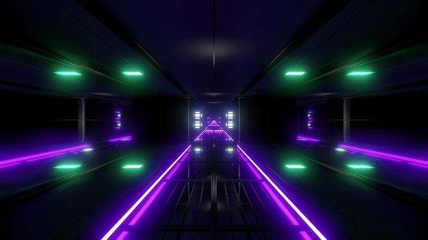 futuristic science-fiction tunnel corridor 3d illustration background, modern future space airship tunnel 3d render wallpaper