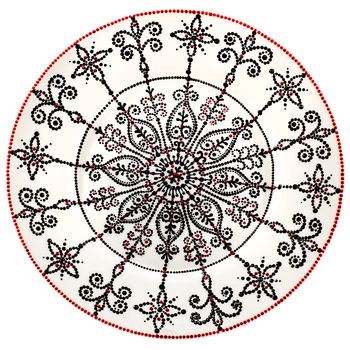 Decorative ceramic dish painted with hands. Art, handmade. Pattern mandala