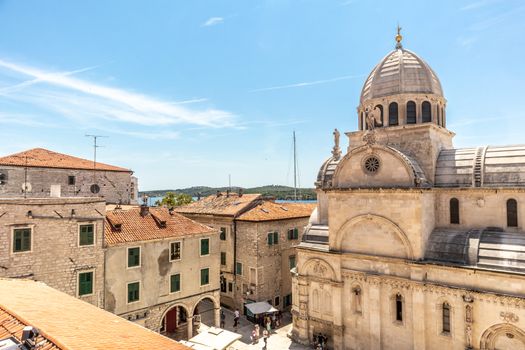 Croatia, city of Sibenik, panoramic view of the old town center and cathedral of St James, most important architectural monument of the Renaissance era in Croatia, UNESCO World Heritage.