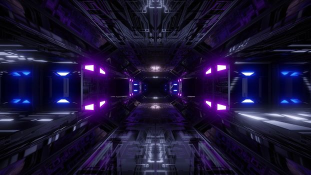 futuristic science-fiction tunnel corridor 3d illustration background, modern future space airship tunnel 3d render wallpaper