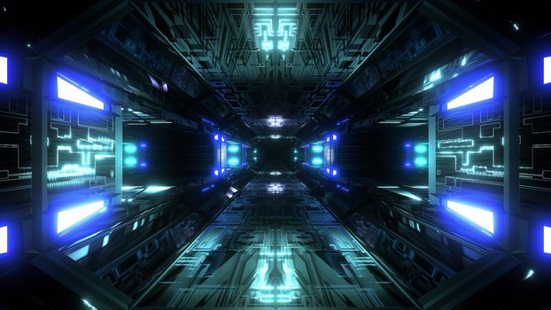 futuristic science-fiction tunnel corridor 3d illustration background, modern future space airship tunnel 3d render wallpaper