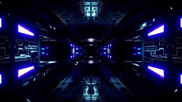 futuristic science-fiction tunnel corridor 3d illustration background, modern future space airship tunnel 3d render wallpaper