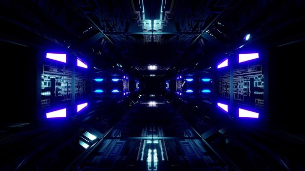 futuristic science-fiction tunnel corridor 3d illustration background, modern future space airship tunnel 3d render wallpaper