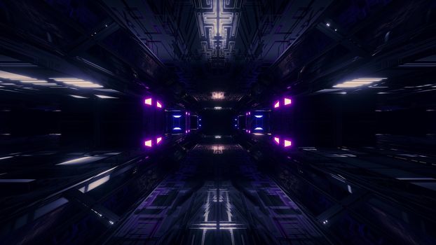 futuristic science-fiction tunnel corridor 3d illustration background, modern future space airship tunnel 3d render wallpaper