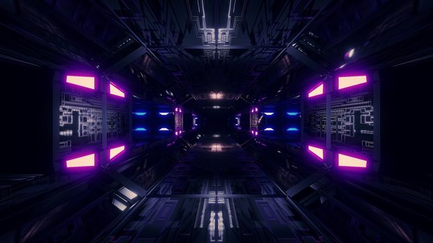 futuristic science-fiction tunnel corridor 3d illustration background, modern future space airship tunnel 3d render wallpaper