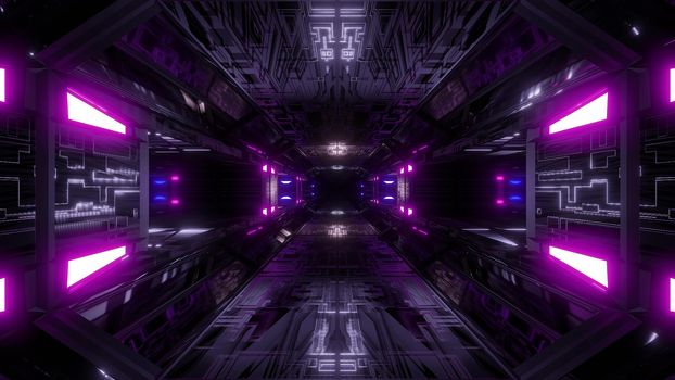 futuristic science-fiction tunnel corridor 3d illustration background, modern future space airship tunnel 3d render wallpaper