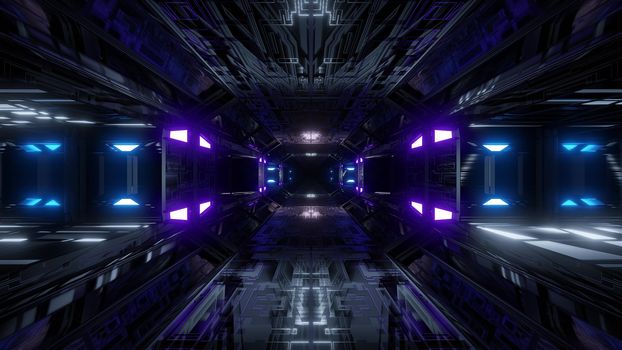 futuristic science-fiction tunnel corridor 3d illustration background, modern future space airship tunnel 3d render wallpaper