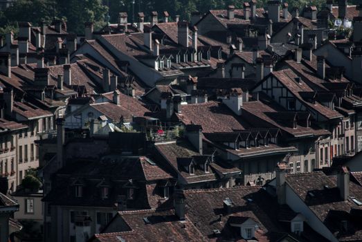 Beautiful rooftops and chimneys in a village