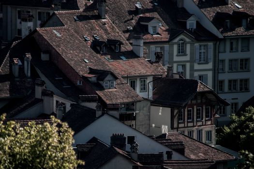 Beautiful rooftops and chimneys in a village