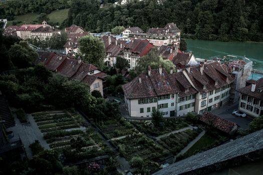 Looking out over houses and the canal in Bern