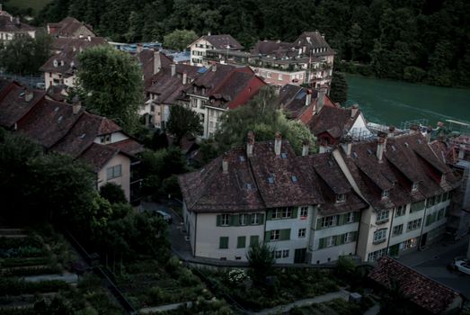 Looking out over houses and the canal in Bern