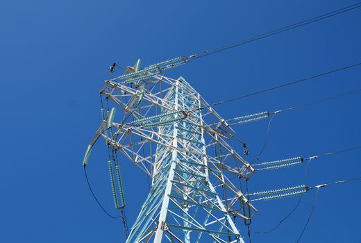 The new painted  mast of power lines                   