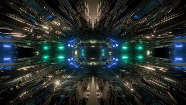 futuristic science-fiction tunnel corridor 3d illustration background, modern future space airship tunnel 3d render wallpaper