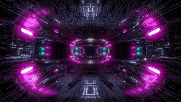 futuristic science-fiction tunnel corridor 3d illustration background, modern future space airship tunnel 3d render wallpaper