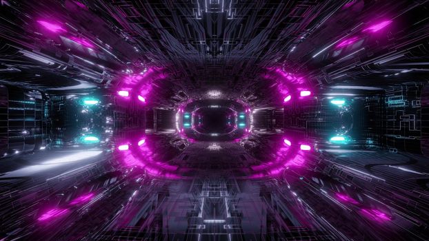 futuristic science-fiction tunnel corridor 3d illustration background, modern future space airship tunnel 3d render wallpaper