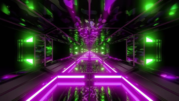 camouflage army space tunnel background wallpaper 3d rendering, futuristic camo space ship corridor