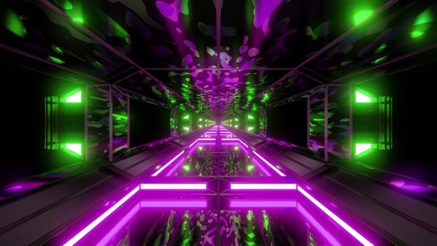 camouflage army space tunnel background wallpaper 3d rendering, futuristic camo space ship corridor