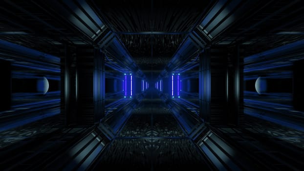 dark space scifi tunnel background with abstract texture background 3d illustration, futuristic dark high contrast science-fiction wallpaper 3d render 3d rendering