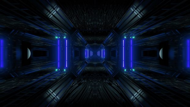 dark space scifi tunnel background with abstract texture background 3d illustration, futuristic dark high contrast science-fiction wallpaper 3d render 3d rendering