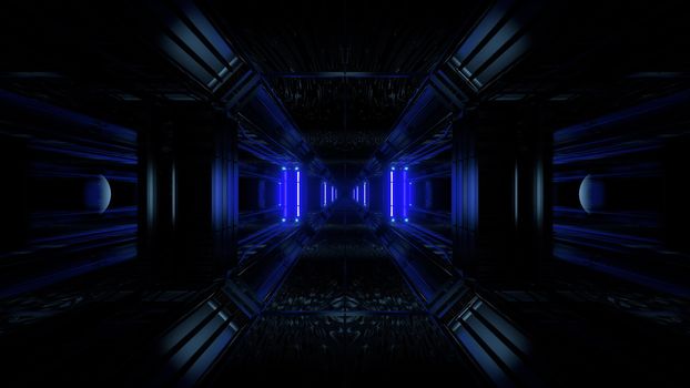 dark space scifi tunnel background with abstract texture background 3d illustration, futuristic dark high contrast science-fiction wallpaper 3d render 3d rendering