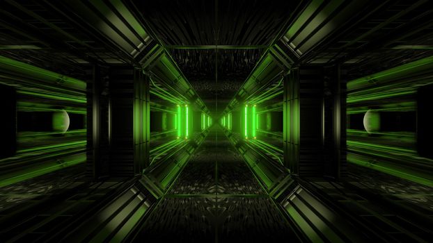 dark space scifi tunnel background with abstract texture background 3d illustration, futuristic dark high contrast science-fiction wallpaper 3d render 3d rendering