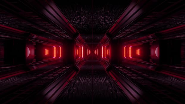 dark space scifi tunnel background with abstract texture background 3d illustration, futuristic dark high contrast science-fiction wallpaper 3d render 3d rendering