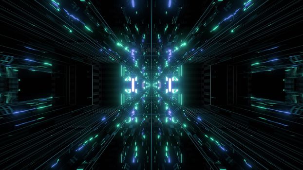 dak reflective scifi tunnel background with nicec glow 3d illustration 3d rendering, beautiful futuristic shiny scifi space corridor wallpaper with nice shine