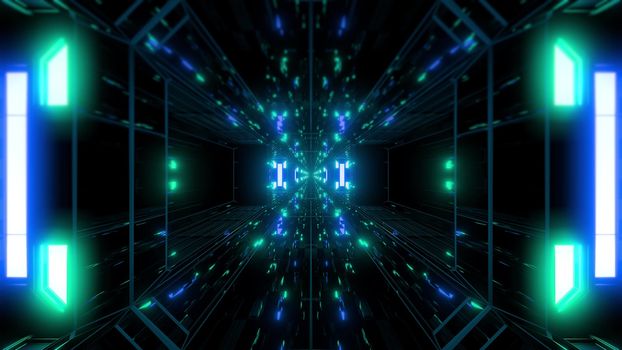 dak reflective scifi tunnel background with nicec glow 3d illustration 3d rendering, beautiful futuristic shiny scifi space corridor wallpaper with nice shine