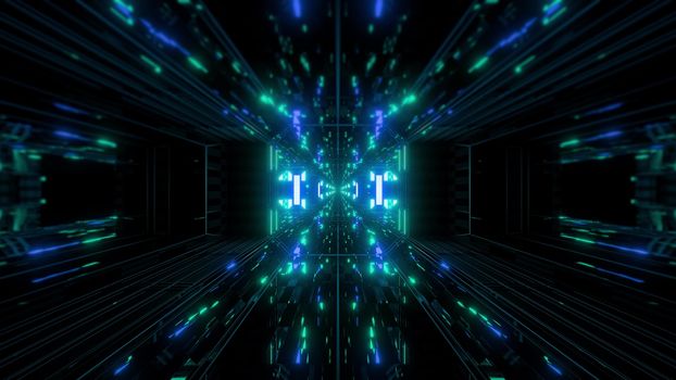 dak reflective scifi tunnel background with nicec glow 3d illustration 3d rendering, beautiful futuristic shiny scifi space corridor wallpaper with nice shine