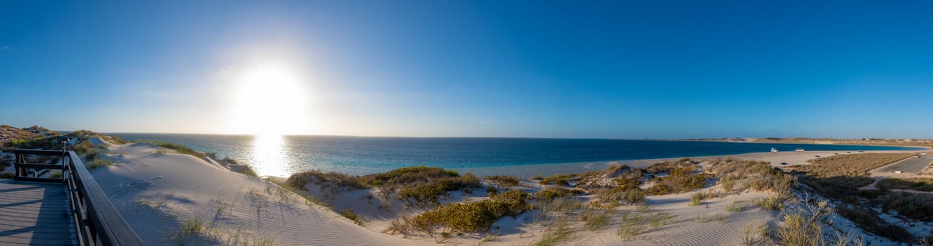 Dunes of Coral Bay Australia panorama during early evening close to the sunset
