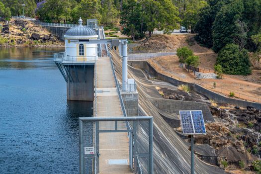 Mundaring Weir drinking water reservoir of Perth Australia view from side