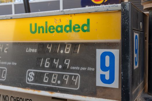 Old and dirty gasoline pump in the Australian Bush region