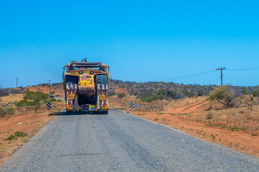 Road Train oversize transport in Australia transporting big mining gear
